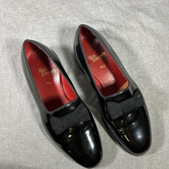 Allen Edmonds Men's Ritz Black Patent Leather Tuxedo Loafers Bow Slip On 8.5 3E - Picture 2 of 11